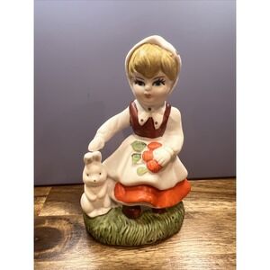 German Girl with Her Pet Rabbit Hand Painted Bisque Figurine ~ Vintage